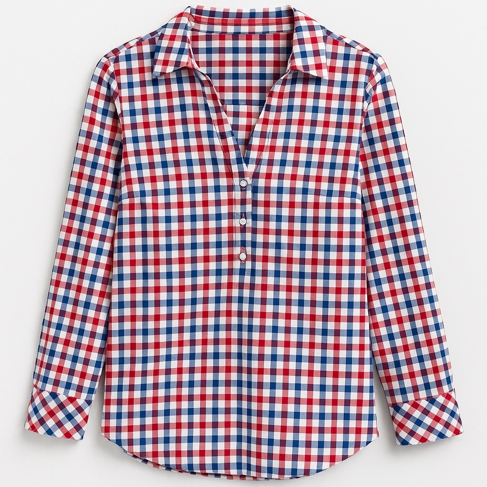 Vineyard Vines Women’s Long Sleeve Gingham Tunic Shirt Red White Blue Plaid - Picture 3 of 8